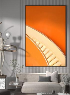 现画代轻奢客厅室玄关饰卧橙色阶梯背景装墙壁走廊尽头竖版EM-112