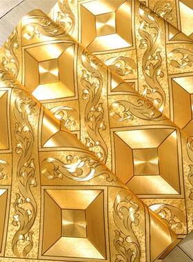 顶墙纸金箔金色金黄色菱形格子吊TV客酒吧过厅道天花955板房顶K壁