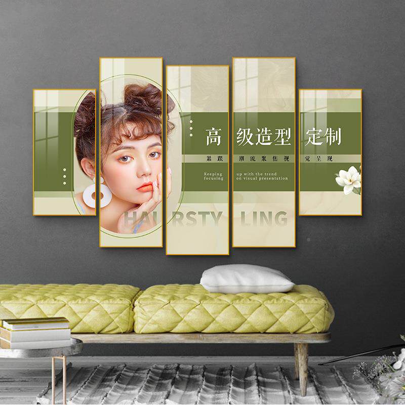 高XBS2947C端红美发店前台背景装饰画网发廊洗发区烫染挂画剪理头