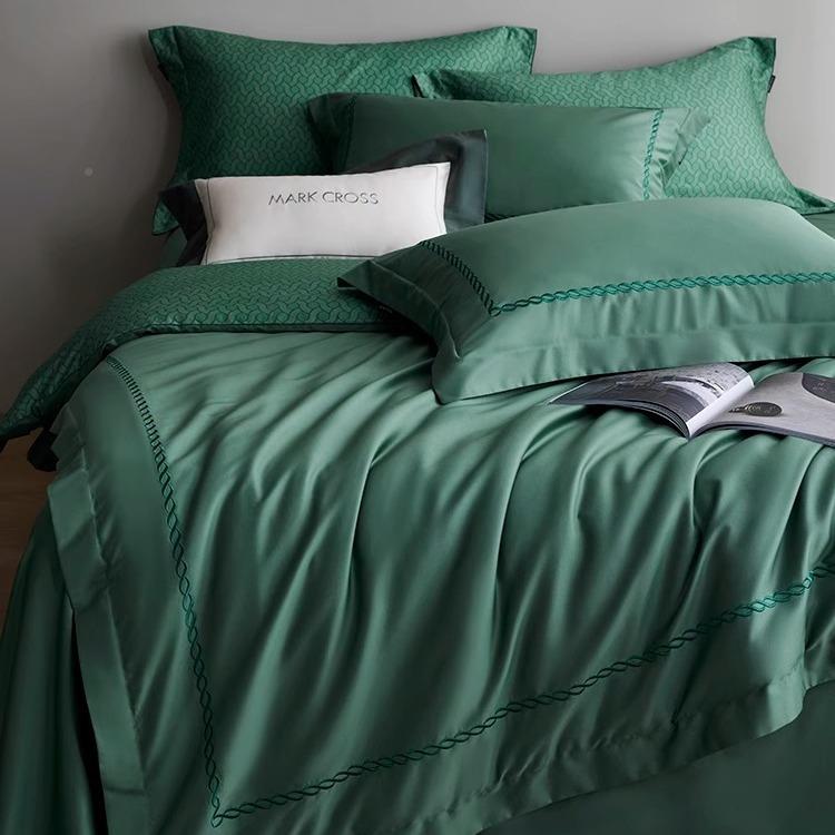 高端样板房轻12L3奢简约10S0长绒棉四件全棉刺绣套被套上床单床用