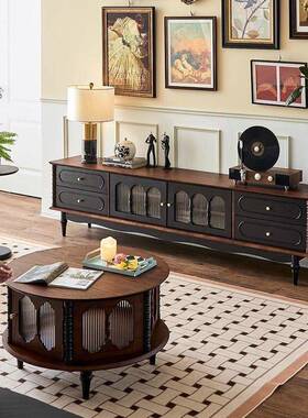 法式复实木茶网几电BIB视柜黑色古美式客厅地储物落柜收纳红新款