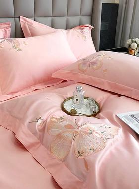 纯棉件粉被白色F765M57S美式100支绒棉床上长四套贡缎床单套婚庆