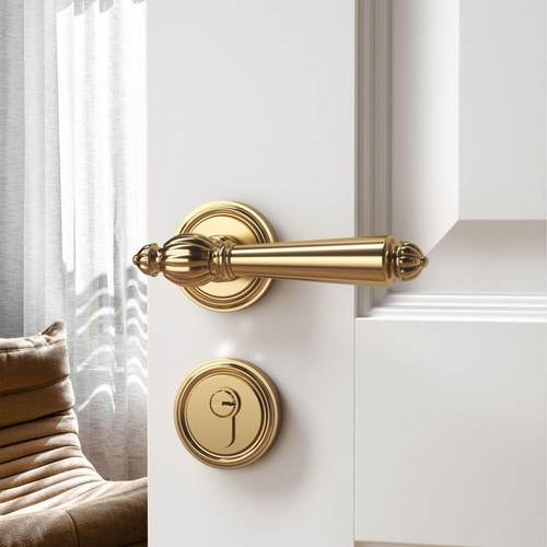 轻奢风法式PV9900色室内卧室门锁门金锁门门把手分体D锁家用锁