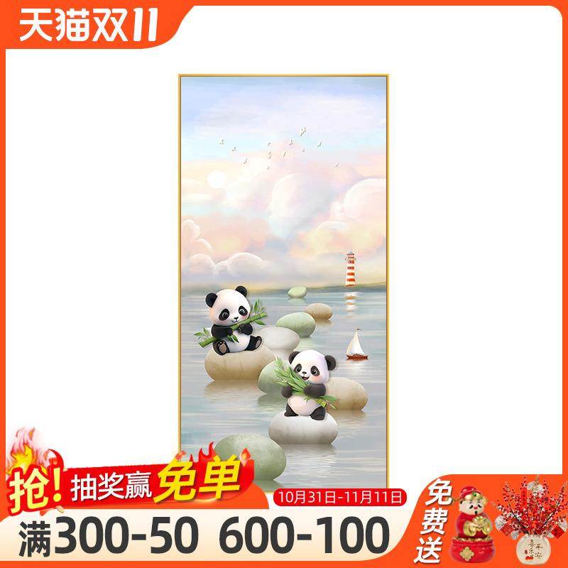 奶油风入户玄关装头QY10-17x饰可爱猫竖版墙面挂画走廊尽熊过道装