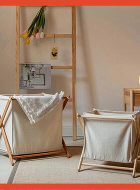 ∞掬涵F77H585J实木可折叠式布家用衣篓脏洗纳衣篮艺卧室浴室衣物