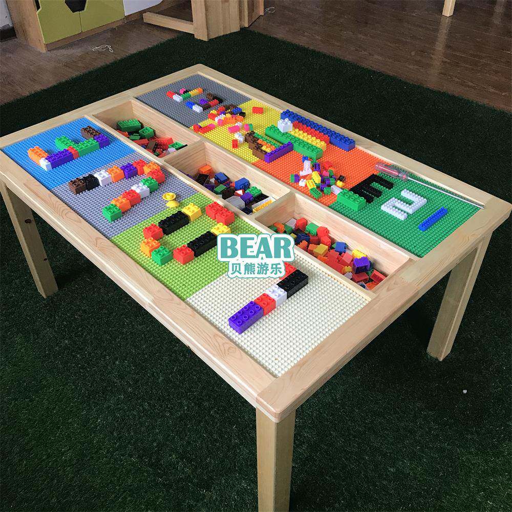 童儿方拼搭积木桌大无品牌/小块颗粒容益智玩具桌幼儿园实木兼学