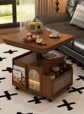 多功桌能升降茶几IGR折叠移动车木茶台茶桌小户型客厅沙推发餐两