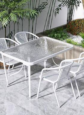kgyu63N组5外桌椅套户庭院白色玻璃长桌室外露天装休闲茶桌藤椅合