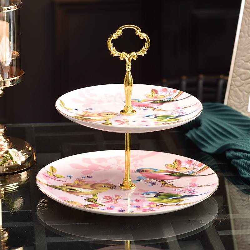 欧式三SWC层水果盘客家用双轻奢骨瓷层多层蛋下午茶点厅心糕架甜