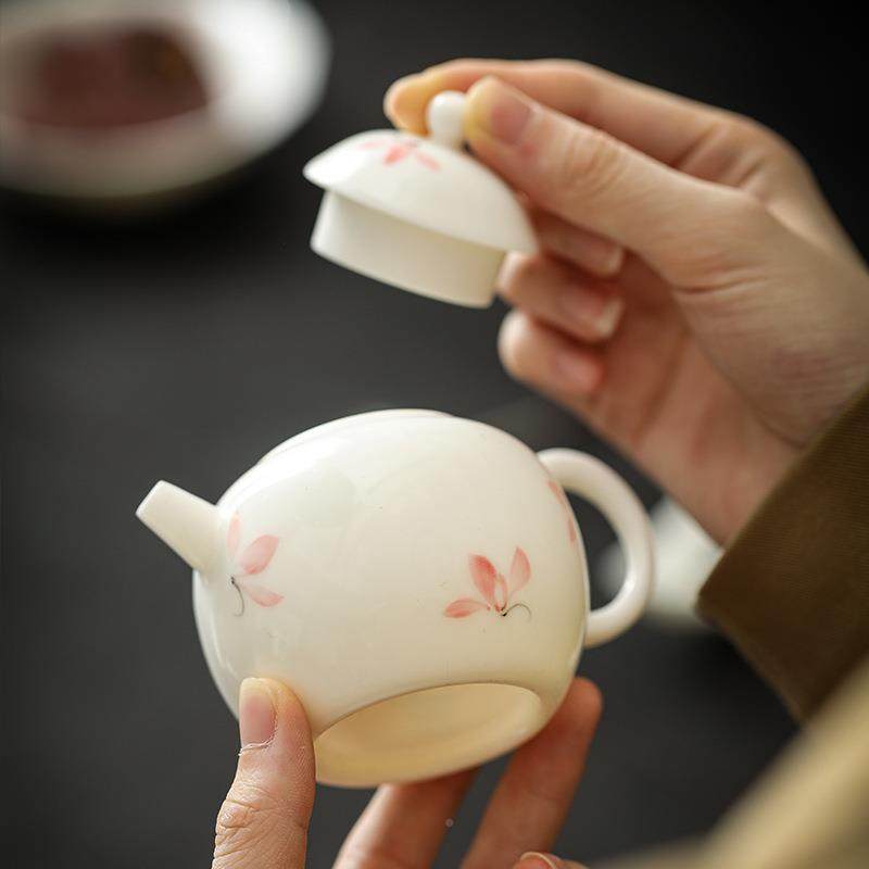 手羊玉MST-444绘兰脂用玉瓷茶壶小容量女士高档家泡茶壶单个壶防