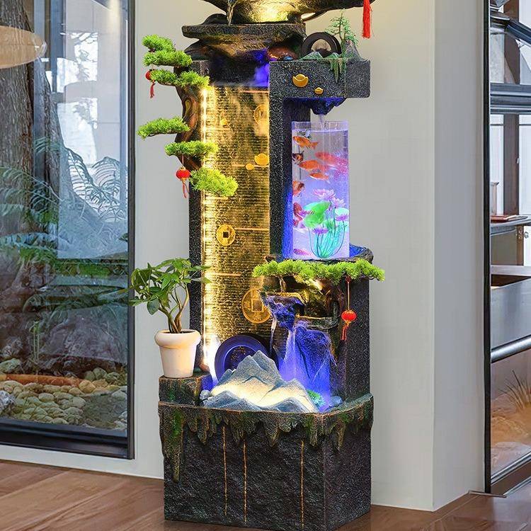 转中式鱼缸流水摆件循环招财客厅玄关落地时QLL假山盆景喷泉来运