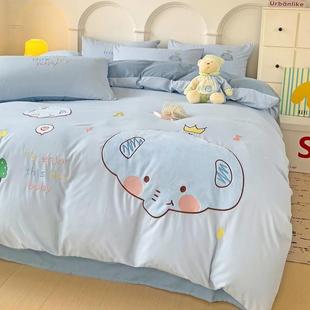 新款 水套洗棉贴布绣四件宿舍学生三件套床单四件套裸睡床MOO可笠