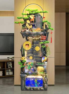 厅山tb-65459新中式招财鱼缸循环流水摆件客电视旁装饰落地柜阳台