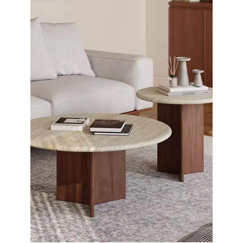 BJ-20253中古风木洞石边几几客沙发岩板桌子小茶几原厅木床头圆角