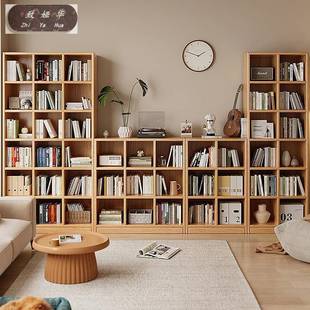 满墙低书架一体靠墙木TOK物收纳高展示储柜子全实一面墙书柜客厅