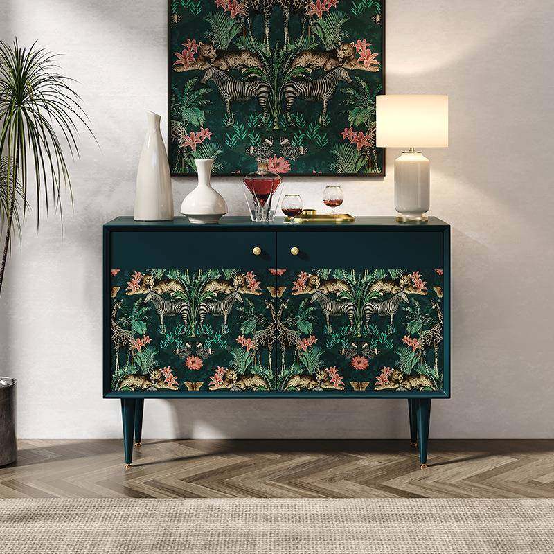 美式绘餐边柜轻奢客厅靠墙式装彩柜手绘家具法实FRW木彩绘饰储物