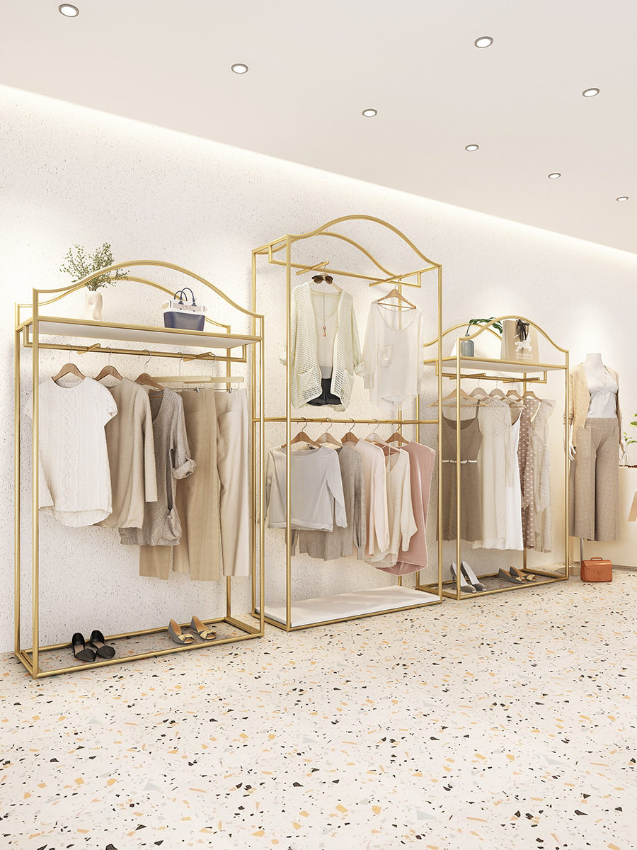 金色双层侧挂落地服装展示架