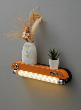 中卧古壁复古怀旧室床头过346布道工业风可调灯节亮度免线置物架