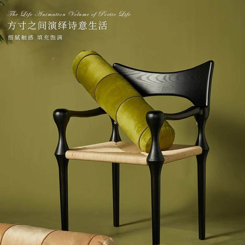 新中式圆柱长抱枕用jx048绿色条中国风床头靠背发垫客厅沙靠家枕