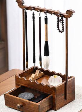 实笔架古复多功能毛摆笔FDV挂架置物架文木房四宝件书法收纳架