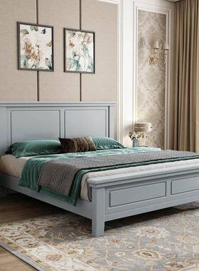 人YVU美式端实木床1.8米现代简约轻奢床靠主卧硬高公主床双储物