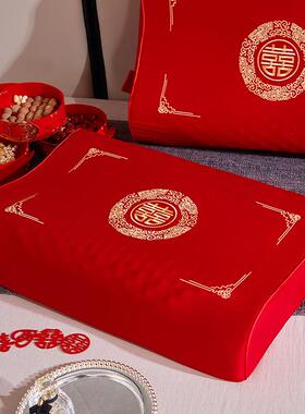 乳胶枕婚庆枕护头一对装枕不塌陷大红色中国风端刺绣高结颈DW-910