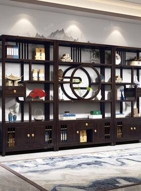 实古木博架新中式多宝风阁客厅隔断摆件屏复置古1物架