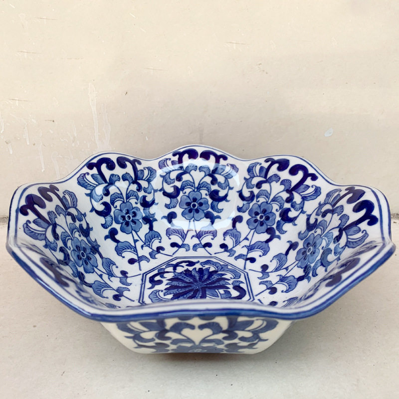 新中式菜盘深鱼盘汤碗青花瓷餐盘果盘景德镇陶瓷餐具创意水果盘