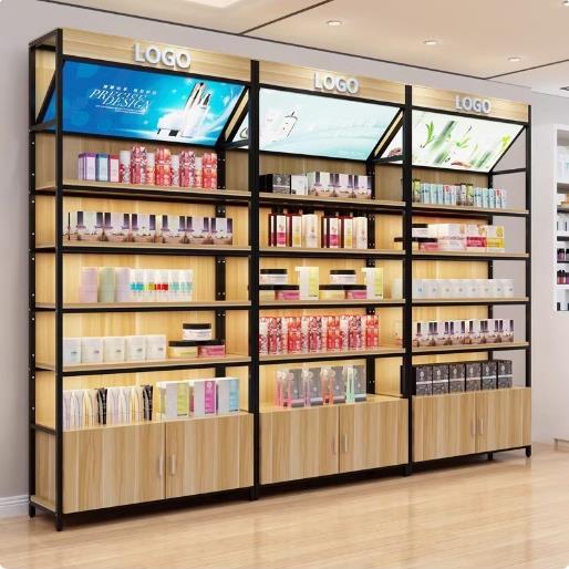 超市货架带灯箱带灯化妆品架美容院母婴店展示柜多层多功能陈列柜
