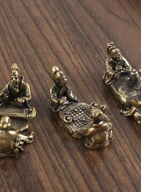 黄铜茶道棋道琴道老人小摆件家居办公室书房桌面创意纯铜铜器