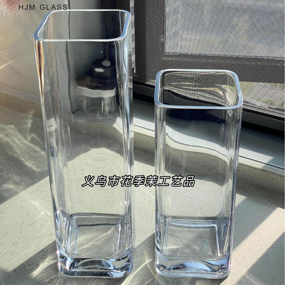 HJM-现代简约加厚四方形玻璃花瓶透明客厅插花富贵竹百合水养摆件