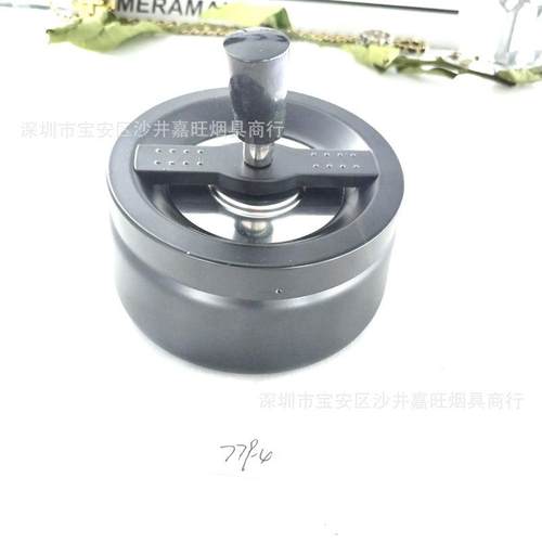 779 按压旋转自动清洁金属烟灰缸 创意密封家居烟灰缸 大容量烟缸