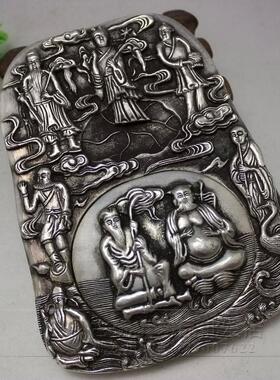 文化用品文房四宝收藏 复古图花纹铜制白铜砚台