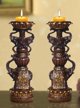 餐桌复古式小烛台 创意蜡烛树脂摆件 室内家居客厅装饰品