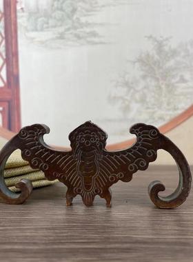 古玩收藏老铜实心蝙蝠笔架镇纸平放镇纸立起笔架寓意福从天降摆件