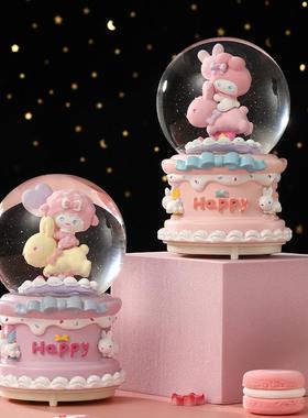 多款创意卡通发光玻璃球音乐盒少女心玩具树脂水晶球装饰摆件