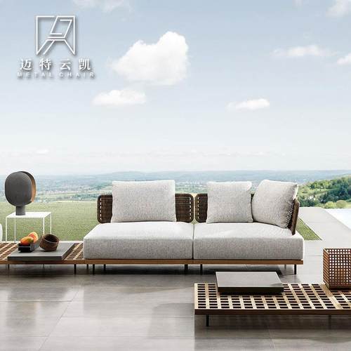 户外沙发客厅阳台酒店民宿露天休闲三人柚木藤编沙发茶几组合家具