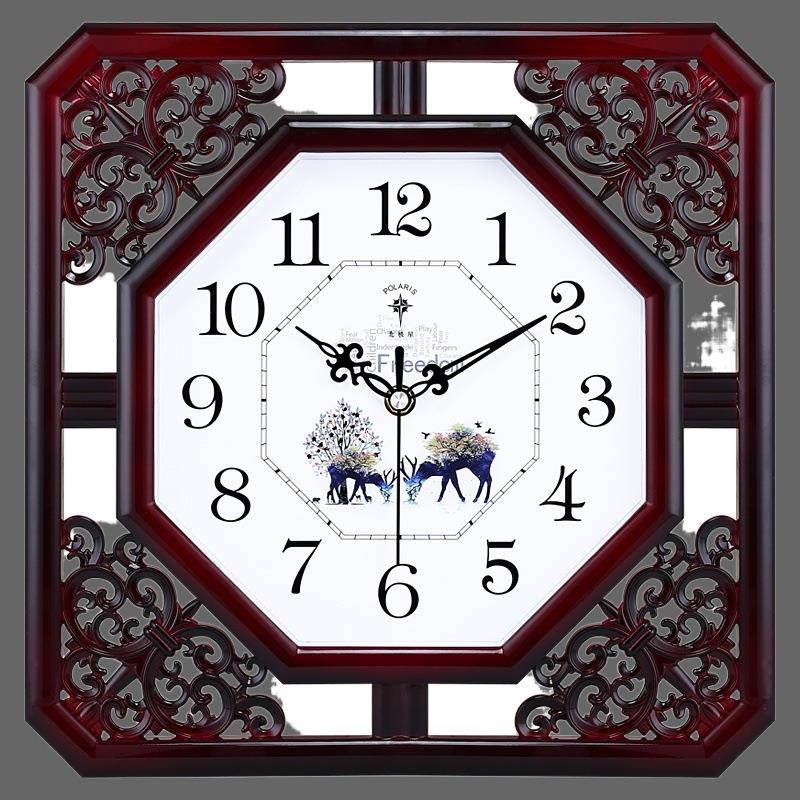 北极星新中式艺术客厅静音挂钟大气时钟家用挂表卧室仿古石英枫拓
