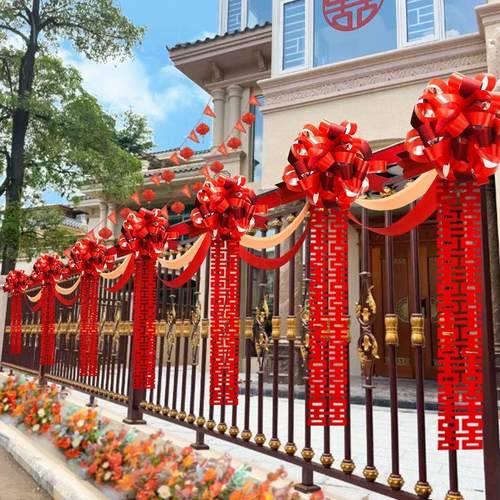 结婚礼户外庭院子围栏护栏装饰室外阳台楼梯扶手布置拉花套装婚礼