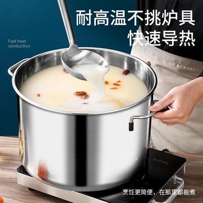 特厚304不锈钢桶圆桶带盖汤锅汤桶家用卤水桶油桶储水桶大容金小