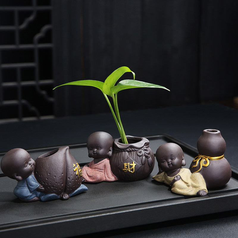 创意茶宠摆件小和尚花器茶桌花插花瓶陶瓷水培盆家居装饰品容器,家居饰品,花瓶,淘宝优惠券,粉丝福利购,淘宝优惠卷