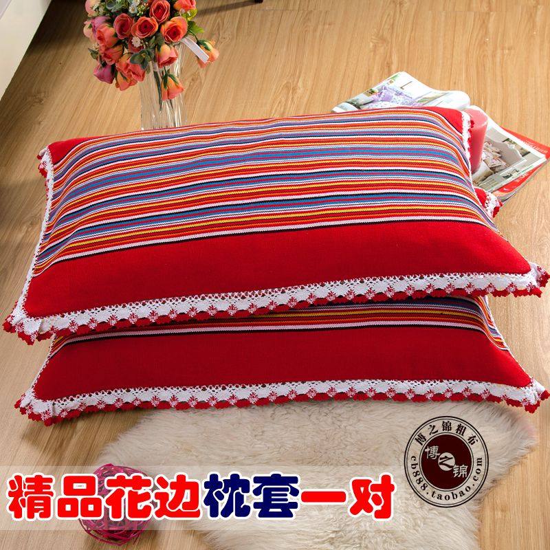 花边老粗布枕套一对装包邮纯棉加厚大号信封式成人单人枕头套夏凉