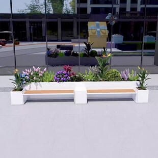 户外坐凳花箱组合铁艺塑木坐凳创意可定制商业休闲等候椅市政花槽