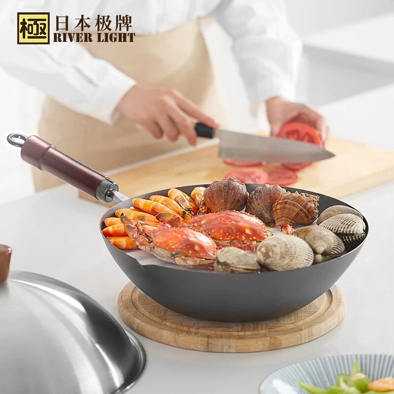 riverlight极牌元祖炒锅窒化铁锅家用炒菜锅30/32/35cm日本进口