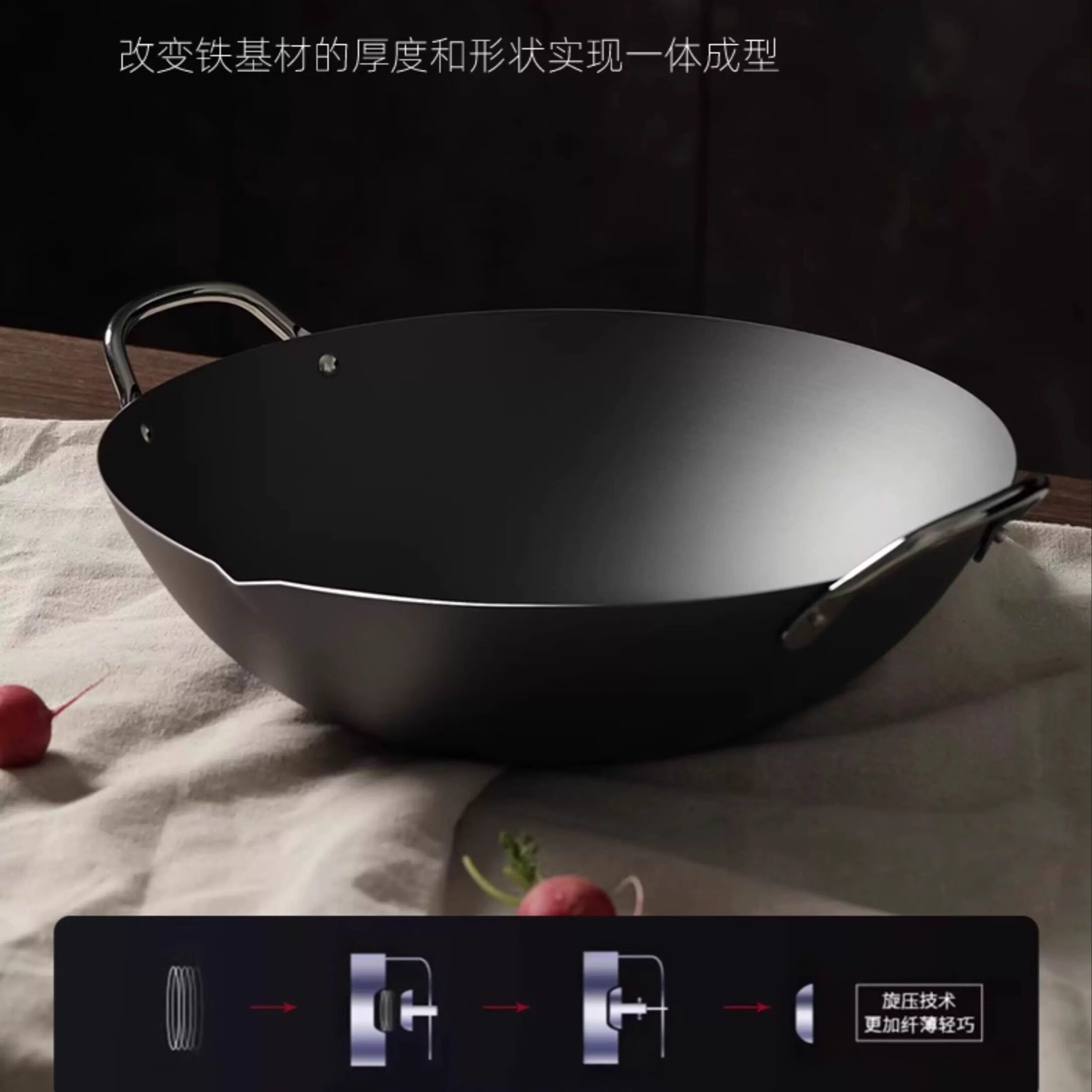 riverlight极牌双耳中华锅日本原装老式双耳铁锅无涂层大炒菜锅