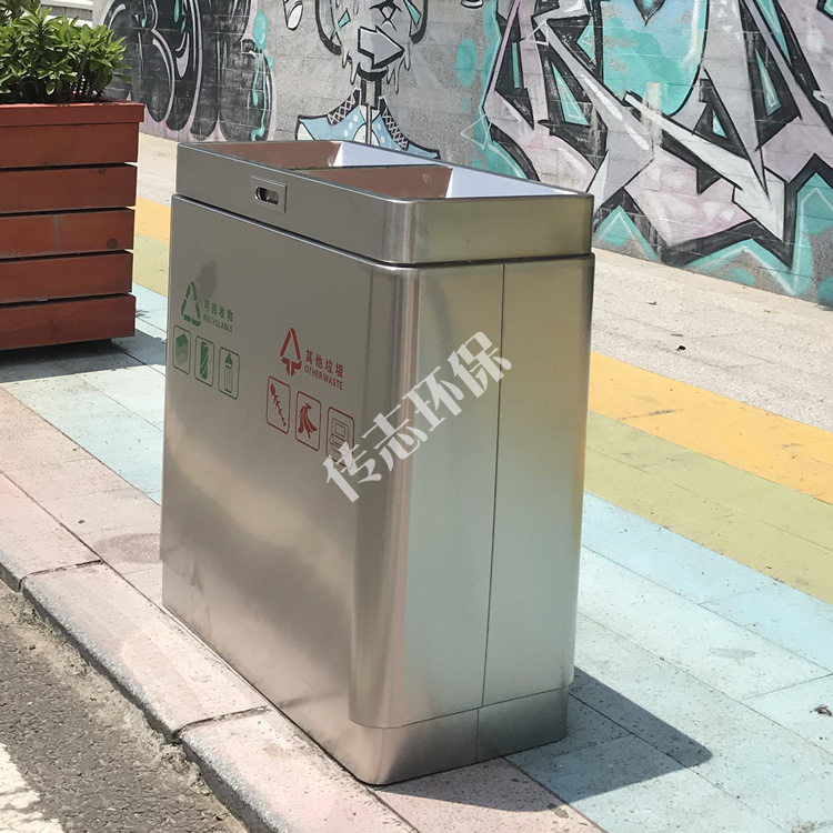 室内商场不锈钢垃圾桶立式直投口分类果皮箱厂家景区方形垃圾箱