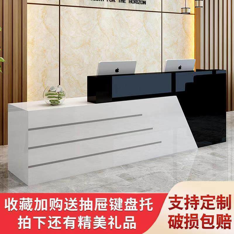 公司前台接待台转角小型收银台吧台柜办公桌大理石烤漆迎宾咨询台