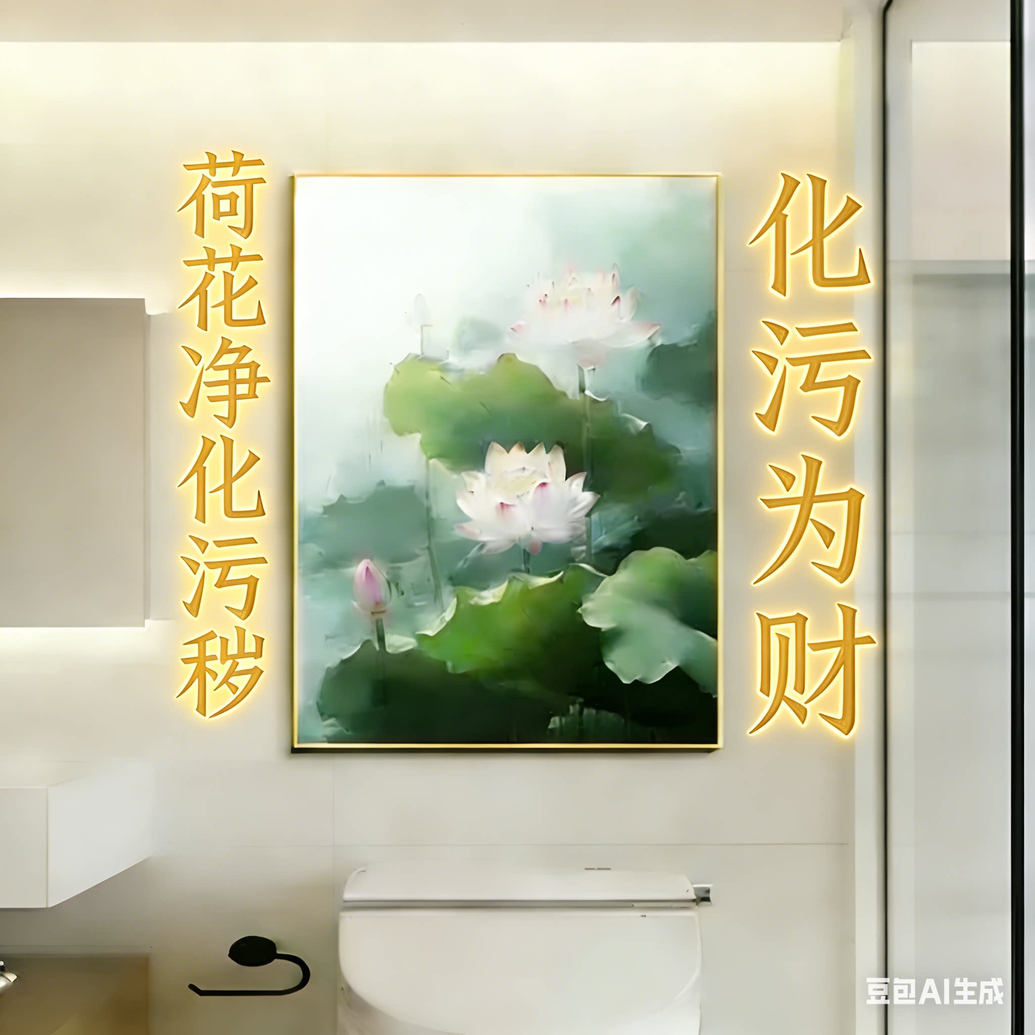 莲花净秽图卫生间装饰画浴室防水挂画酒店洗手间厕所免打孔晶瓷画
