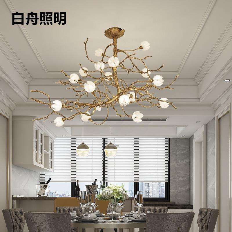 美式全铜法式餐厅吸顶灯水晶花朵意式客厅书房个性创意树枝灯