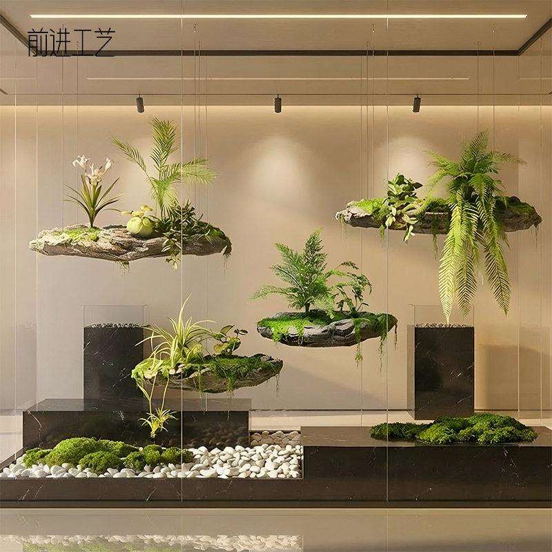 创意悬浮石景观悬挂假石头酒店展厅橱窗装饰苔藓绿植造景仿真石头